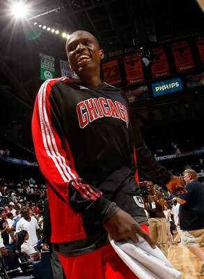 ATLANTA, GA - MAY 12:  Luol Deng #9 of the Chicago Bulls reacts after their 93-73 win over the Atlanta Hawks in Game Six of the Eastern Conference Semifinals in the 2011 NBA Playoffs at Phillips Arena on May 12, 2011 in Atlanta, Georgia.  NOTE TO USER: Us