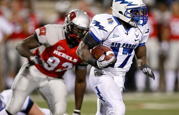 LAS VEGAS - NOVEMBER 18:  Asher Clark #17 of the Air Force Falcons runs for yardage against the UNLV Rebels during their game at Sam Boyd Stadium November 18, 2010 in Las Vegas, Nevada. Air Force won 35-20.  (Photo by Ethan Miller/Getty Images)