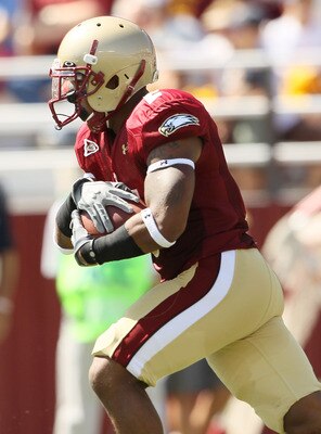 CHESTNUT HILL, MA - SEPTEMBER 04:  Montel Harris #2 of the Boston College Eagles carries the ball in the first quarter against the Weber State Wildcats on September 4, 2010 at Alumni Stadium in Chestnut Hill, Massachusetts.  (Photo by Elsa/Getty Images)