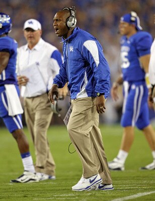 LEXINGTON, KY - SEPTEMBER 18: Joker Phillips the Head Coach of the Kentucky Wildcats during the game against the Akron Zips at Commonwealth Stadium on September 18, 2010 in Lexington, Kentucky.  (Photo by Andy Lyons/Getty Images)