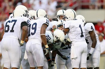 TUSCALOOSA, AL - SEPTEMBER 11:  Quarterback Robert Bolden #1 of the Penn State Nittany Lions against the Alabama Crimson Tide at Bryant-Denny Stadium on September 11, 2010 in Tuscaloosa, Alabama.  (Photo by Kevin C. Cox/Getty Images)