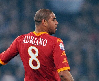 ROME, ITALY - JANUARY 19:  Adriano of Roma in action during the Tim Cup match between Roma and Lazio at Stadio Olimpico on January 19, 2011 in Rome, Italy.  (Photo by Giuseppe Bellini/Getty Images)