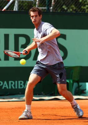 PARIS, FRANCE - MAY 22:  Andy Murray of Great Britain plays a forehand during a practice session on day one of the French Open at Roland Garros on May 22, 2011 in Paris, France.  (Photo by Clive Brunskill/Getty Images)