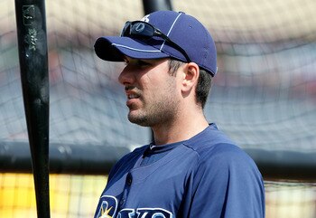 CLEARWATER, FL - MARCH 06:  Outfielder Matt Joyce #20 of the Tampa Bay Rays takes batting practice before the start of the Grapefruit League Spring Training Game against the Philadelphia Phillies at Bright House Field on March 6, 2011 in Sarasota, Florida
