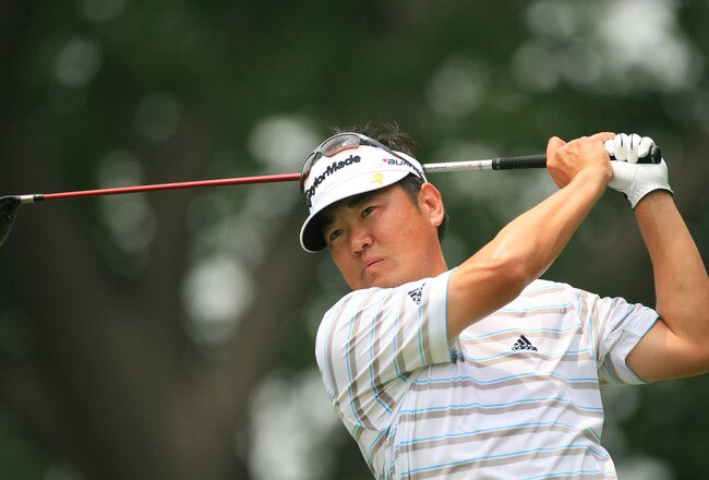 FORT WORTH, TX - MAY 22: Charlie Wi hits his tee shot on the ninth hole during the Crowne Plaza Invitational at Colonial Country Club on May 22, 2011 in Fort Worth, Texas. (Photo by Hunter Martin/Getty Images)