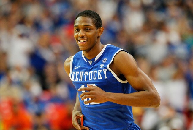 ATLANTA, GA - MARCH 13:  Brandon Knight #12 of the Kentucky Wildcats celebrates during their 70 to 54 win over the Florida Gators in the championship game of the SEC Men's Basketball Tournament at Georgia Dome on March 13, 2011 in Atlanta, Georgia.  (Phot