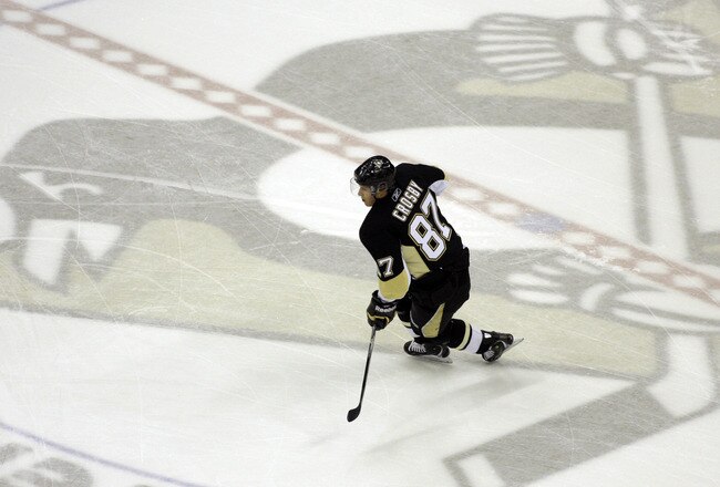 PITTSBURGH, PA - JANUARY 05:  Sidney Crosby #87 of the Pittsburgh Penguins skates during warmups prior to taking on the Tampa Bay Lightning on January 5, 2011 at Consol Energy Center in Pittsburgh, Pennsylvania.  (Photo by Justin K. Aller/Getty Images)