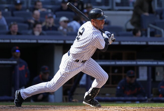 NEW YORK, NY - APRIL 03: Derek Jeter #2 of the New York Yankees against the Detroit Tigers at Yankee Stadium on April 3, 2011 in the Bronx borough of New York City.  (Photo by Nick Laham/Getty Images)