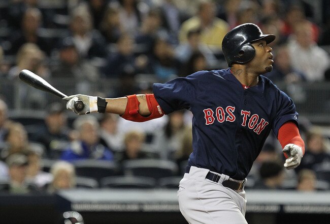 NEW YORK, NY - MAY 13:  Carl Crawford #13 of the Boston Red Sox in action against the New York Yankees during their game on May 13, 2011 at Yankee Stadium in the Bronx borough of New York City.  (Photo by Al Bello/Getty Images)