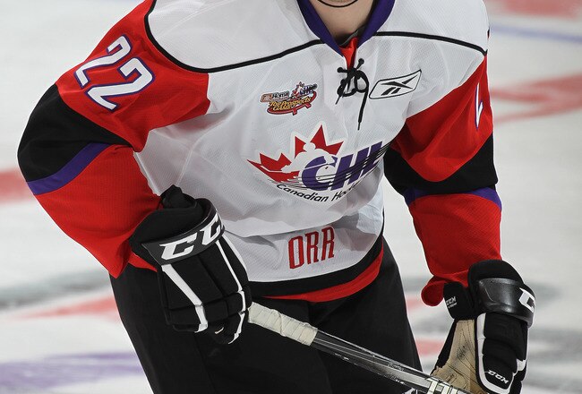 TORONTO, CAN - JANUARY 19:  Brandon Saad #22 of Team Orr skates against Team Cherry in the 2011 Home Hardware Top Prospects game on January 19, 2011 at the Air Canada Centre in Toronto, Canada. Team Orr defeated Team Cherry 7-1. (Photo by Claus Andersen/G