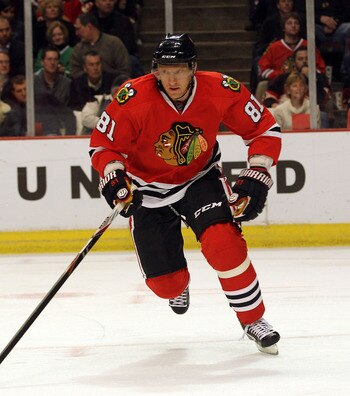 CHICAGO, IL - MARCH 23:  Marian Hossa #81 of the Chicago Blackhawks skates against the Florida Panthers at the United Center on March 23, 2011 in Chicago, Illinois. The Blackhawks defeated the Panthers 4-0.  (Photo by Bruce Bennett/Getty Images)