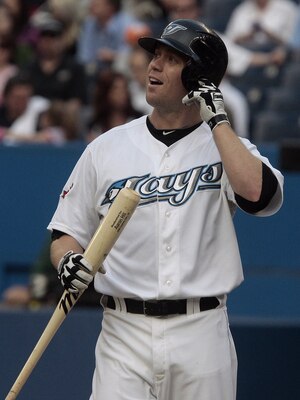 TORONTO, CANADA - MAY 30:  Aaron Hill #2 of the Toronto Blue Jays reacts after a strike against the Cleveland Indians during MLB action at Rogers Centre May 30, 2011 in Toronto, Ontario, Canada. (Photo by Abelimages/Getty Images)