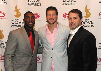 ATLANTA, GA - APRIL 20:  NFL players Greg Jennings and Tim Tebow with Charley Humbard, President of GMC attend the 42nd Annual GMA Dove Awards at The Fox Theatre on April 20, 2011 in Atlanta City.  (Photo by Rick Diamond/Getty Images for GMA)