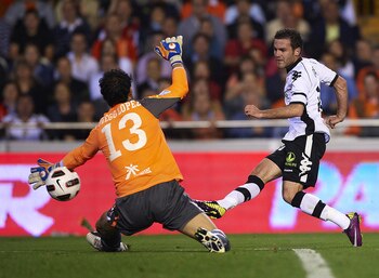 VALENCIA, SPAIN - APRIL 10: Juan Mata of Valencia scored the second goal during the La Liga match between Valencia and Villarreal at Estadio Mestalla on April 10, 2011 in Valencia, Spain.  (Photo by Manuel Queimadelos Alonso/Getty Images)