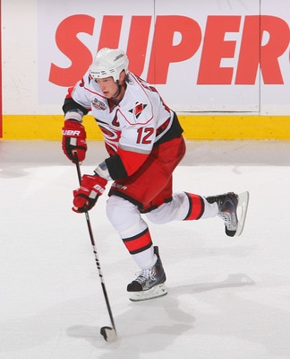 BUFFALO, NY - MARCH 15: Eric Staal #12 of the Carolina Hurricanes skates against the Buffalo Sabres at HSBC Arena on March 15, 2011 in Buffalo, New York. Carolina won 1-0.  (Photo by Rick Stewart/Getty Images)