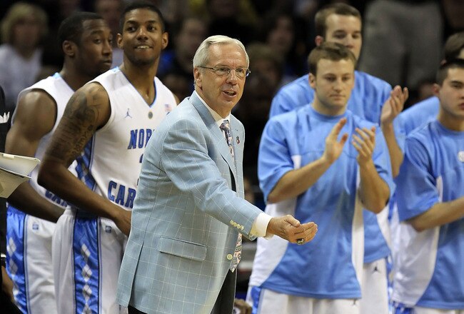 CHARLOTTE, NC - MARCH 20:  Head coach Roy Williams of the North Carolina Tar Heels reacts in the first half while taking on the Washington Huskies during the third round of the 2011 NCAA men's basketball tournament at Time Warner Cable Arena on March 20,