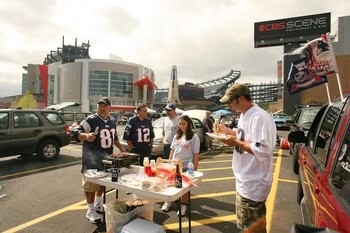 FOXBORO, MA - SEPTEMBER 7:  New England Patriots fans tailgate in a parking lot prior to the NFL game between the Kansas City Chiefs and the New England Patriots on September 7, 2008 at Gillette Stadium in Foxboro, Massachusetts. The Patriots defeated the
