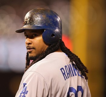 SAN FRANCISCO - JUNE 28:  Manny Ramirez #99 of the Los Angeles Dodgers in action against the San Francisco Giants during an MLB game at AT&T Park on June 28, 2010 in San Francisco, California.  (Photo by Jed Jacobsohn/Getty Images)