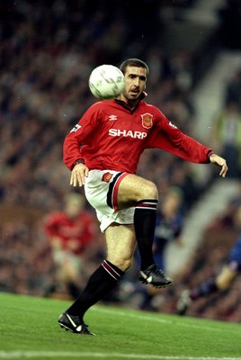 28 Oct 1995:  Eric Cantona of Manchester United in action during an FA Carling Premiership match against Middlesbrough at Old Trafford in Manchester, England. Manchester United won the match 2-0. \ Mandatory Credit: Simon  Bruty/Allsport