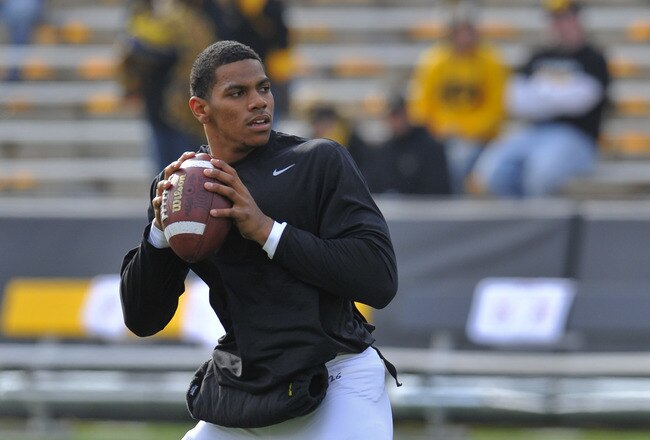 IOWA CITY, IA - NOVEMBER 20:  Quarterback Terrell Pryor #2 of the Ohio State Buckeyes warms up before the taking on the University of Iowa Hawkeyes at Kinnick Stadium on November 20, 2010 in Iowa City, Iowa. Ohio won 20-17 over Iowa. (Photo by David Purdy