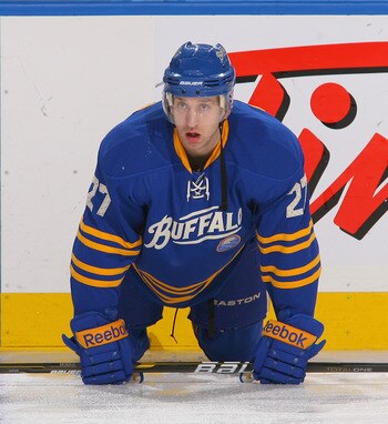 BUFFALO, NY - MARCH 15: Shaone Morrisonn #27 of the Buffalo Sabres warms up prior to play against the Carolina Hurricanes at HSBC Arena on March 15, 2011 in Buffalo, New York. Carolina won 1-0.  (Photo by Rick Stewart/Getty Images)