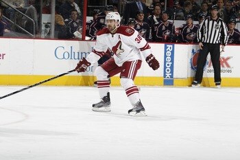 COLUMBUS, OH - JANUARY 11: Vernon Fiddler #38 of the Phoenix Coyotes skates against the Columbus Blue Jackets during a game on January 11, 2011 at the Nationwide Arena in Columbus, Ohio. (Photo by Gregory Shamus/Getty Images)
