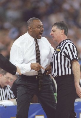29 Mar 1997:  Coach Clem Haskins of the Minnesota Golden Gophers argues with an official during an NCAA Final Four game against the Kentucky Wildcats at the RCA Dome in Indianapolis, Indiana. Kentucky won the game 78 - 69. Mandatory Credit: Brian Bahr  /A