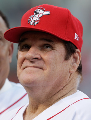 CINCINNATI - SEPTEMBER 11:  Pete Rose takes part in the ceremony celebrating the 25th anniversary of his breaking the career hit record of 4,192 on September 11, 2010 at Great American Ball Park in Cincinnati, Ohio. Rose was honored before the start of th