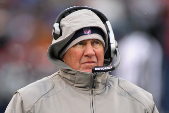 ORCHARD PARK, NY - DECEMBER 26:  Head coach Bill Belichick of the New England Patriots looks on in a match against the Buffalo Bills  at Ralph Wilson Stadium on December 26, 2010 in Orchard Park, New York. New England won 34-3.  (Photo by Rick Stewart/Get