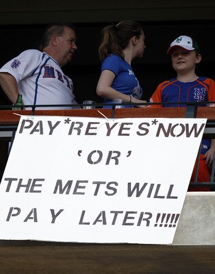 NEW YORK, NY - JUNE 19:  Fans show their support of Jose Reyes #7 of the New York Mets during a game against the Los Angeles Angels of Anaheim on June 19, 2011 at Citi Field in the Flushing neighborhood of the Queens borough of New York City.  (Photo by J