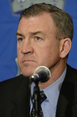 LOS ANGELES, CA - MARCH 22:  General Manager Dave Taylor listens as the Los Angeles Kings Hockey Operations announced today that John Torchetti will be the club's Interim Head Coach on March 22, 2006 at the Toyota Sports Center in Los Angeles, California.