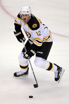 VANCOUVER, BC - JUNE 10:  Tomas Kaberle #12 of the Boston Bruins skates during Game Five of the 2011 NHL Stanley Cup Final at Rogers Arena on June 10, 2011 in Vancouver, British Columbia, Canada.  (Photo by Harry How/Getty Images)