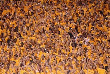 TEMPE, AZ - SEPTEMBER 04:  Fans of the Arizona State Sun Devils cheer during the college football game against the Portland State Vikings at Sun Devil Stadium on September 4, 2010 in Tempe, Arizona. The Sun Devils defeated the Vikings 54-9. (Photo by Chri