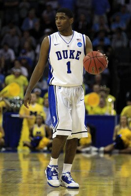 CHARLOTTE, NC - MARCH 20:  Kyrie Irving #1 of the Duke Blue Devils moves the ball while taking on the Michigan Wolverines during the third round of the 2011 NCAA men's basketball tournament at Time Warner Cable Arena on March 20, 2011 in Charlotte, North 