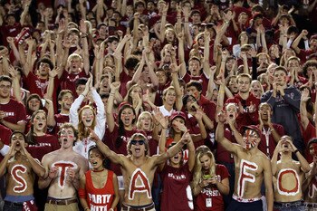 PALO ALTO, CA - SEPTEMBER 18:  Stanford Cardinal fans cheer for their team as during warms up before their game against the Wake Forest Demon Deacons at Stanford Stadium on September 18, 2010 in Palo Alto, California.  (Photo by Ezra Shaw/Getty Images)