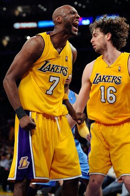 LOS ANGELES, CA - MAY 27:  Lamar Odom #7 of the Los Angeles Lakers yells against the Denver Nuggets in Game Five of the Western Conference Finals during the 2009 NBA Playoffs at Staples Center on May 27, 2009 in Los Angeles, California. NOTE TO USER: User