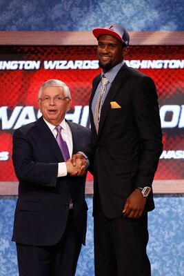 NEWARK, NJ - JUNE 23:  Chris Singleton from Florida State greets NBA Commissioner David Stern  after he was selected #18 overall by the Washington Wizards in the fduring the 2011 NBA Draft at the Prudential Center on June 23, 2011 in Newark, New Jersey.  