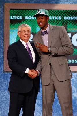NEWARK, NJ - JUNE 23:  Marshon Brooks from Providence greets NBA Commissioner David Stern after Brooks was drafted #25 overall by the Boston Celtics in the first round during the 2011 NBA Draft at the Prudential Center on June 23, 2011 in Newark, New Jers
