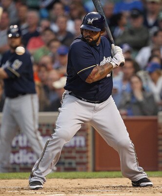 CHICAGO, IL - JUNE 14:  Prince Fielder #28 of the Milwaukee Brewers watches ball four sail at him in the 3rd inning against the Chicago Cubs at Wrigley Field on June 14, 2011 in Chicago, Illinois.  (Photo by Jonathan Daniel/Getty Images)