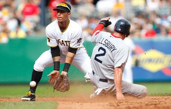 PITTSBURGH - JUNE 26:  Jacoby Ellsbury #2 of the Boston Red Sox slides safely past Ronny Cedeno #5 of the Pittsburgh Pirates during the game on June 26, 2011 at PNC Park in Pittsburgh, Pennsylvania.  (Photo by Jared Wickerham/Getty Images)