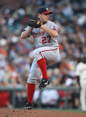 SAN FRANCISCO, CA - JUNE 07:  Jordan Zimmermann #27 of the Washington Nationals pitches against the San Francisco Giants during an MLB game at AT&T Park on June 7, 2011 in San Francisco, California.  (Photo by Jed Jacobsohn/Getty Images)
