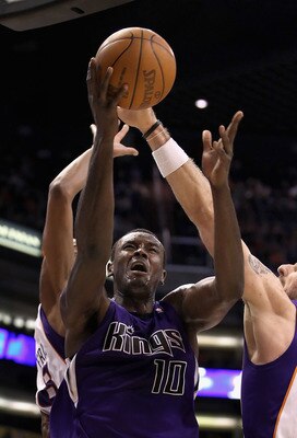 PHOENIX, AZ - FEBRUARY 13:  Samuel Dalembert #10 of the Sacramento Kings puts up a shot against the Phoenix Suns during the NBA game at US Airways Center on February 13, 2011 in Phoenix, Arizona. The Kings defeated the Suns 113-108.  NOTE TO USER: User ex