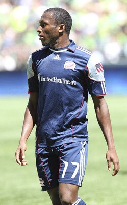 SEATTLE - JUNE 26:  Sainey Nyassi #17 of the New England Revolution looks on during the game against the Seattle Sounders FC at CenturyLink Field on June 26, 2011 in Seattle, Washington. Nyassi scored a goal in the 2-1 loss to the Sounders. (Photo by Otto