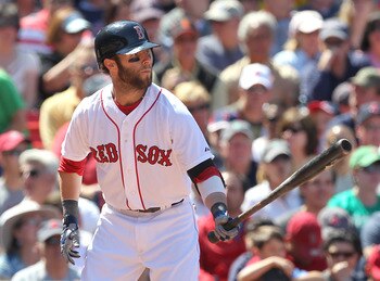 BOSTON, MA - JUNE 5: Dustin Pedroia #15 of the Boston Red Sox bats against the Oakland Athletics at Fenway Park on June 5, 2011 in Boston, Massachusetts.  (Photo by Jim Rogash/Getty Images)