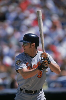 17 Jun 2001:  Brady Anderson #9 of the Baltomore Orioles at bat during the game against the Philadelphia Phillies at Veterans Stadium in Philadelphia, Pennsylvania. The Orioles defeated the Phillies 10-7.Mandatory Credit: Doug Pensinger  /Allsport