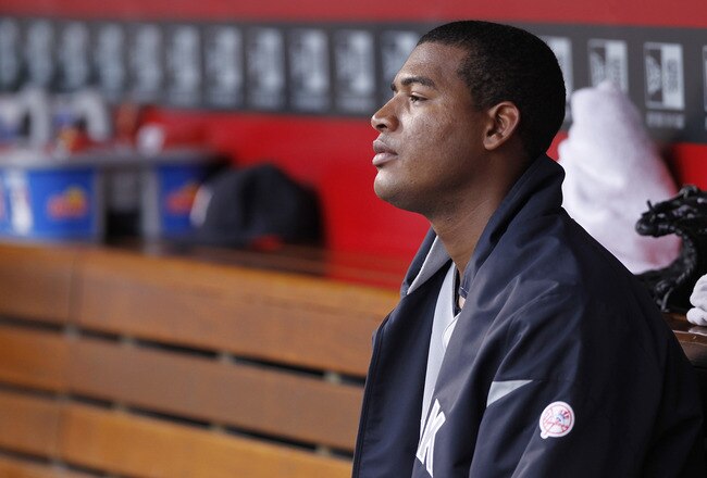 CINCINNATI, OH - JUNE 20: Ivan Nova #47 of the New York Yankees looks on during the game against the Cincinnati Reds at Great American Ball Park on June 20, 2011 in Cincinnati, Ohio. (Photo by Joe Robbins/Getty Images)