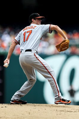 WASHINGTON, DC - JUNE 18: Brian Matusz #17 of the Baltimore Orioles throws against the Washington Nationals in the first inning at Nationals Park on June 18, 2011 in Washington, DC. (Photo by Patrick Smith/Getty Images)