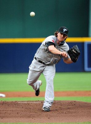 ATLANTA - JUNE 21: Zach Stewart #56 of the Toronto Blue Jays pitches against the Atlanta Braves at Turner Field on June 21, 2011 in Atlanta, Georgia. (Photo by Scott Cunningham/Getty Images)