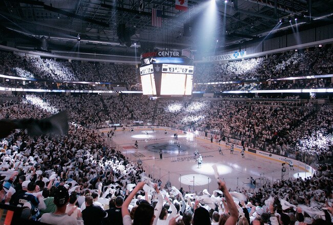 PITTSBURGH, PA - APRIL 15:  Members of the Tampa Bay Lightning and Pittsburgh Penguins take the ice prior to the start of Game Two of the Eastern Conference Quarterfinals during the 2011 NHL Stanley Cup Playoffs at Consol Energy Center on April 15, 2011 i