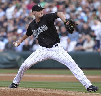 SEATTLE - JUNE 25:  Starting pitcher Chris Volstad #41 of the Florida Marlins pitches against the Seattle Mariners at Safeco Field on June 25, 2011 in Seattle, Washington. (Photo by Otto Greule Jr/Getty Images)